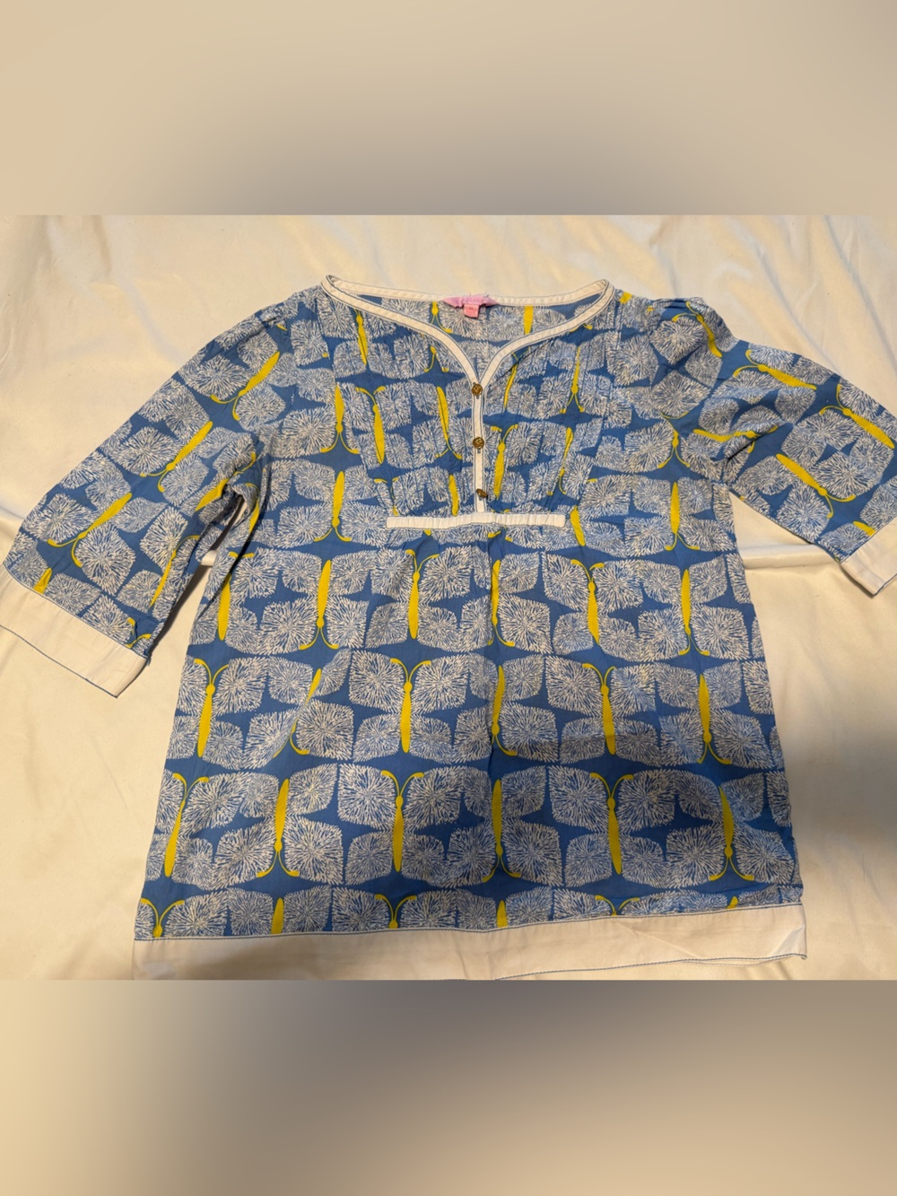 Lilly Pulitzer Blue and Yellow Floral-Print Pullover Top